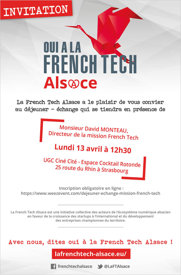 AlsaceDigitale's tweet photo. Déjeûner avec la Mission #FrenchTech le 13 avril. On y sera ! Inscription https://t.co/ty5CAnu3JY #FrenchTechAlsace http://t.co/Gh5MLWLV8G