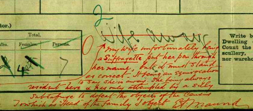 And this man was cross that his wife had crossed her name out “to which as ‘Head’ of the family I object.”