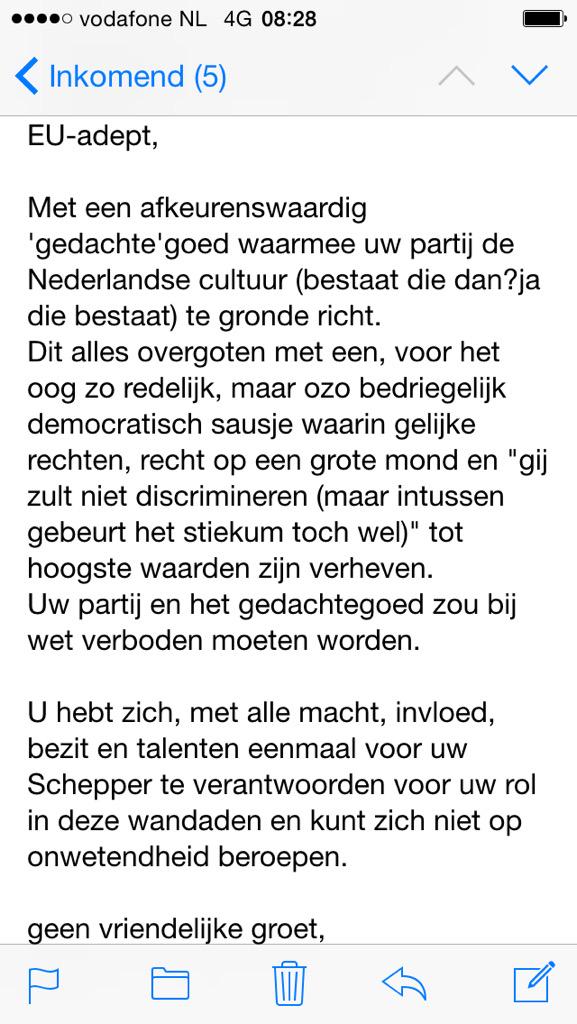 Er zijn dagen dat ik extra trots ben om lid te zijn v <a href="/d66/">D66</a>. Bijvoorbeeld toen ik net deze 'onvriendelijke' mail kreeg