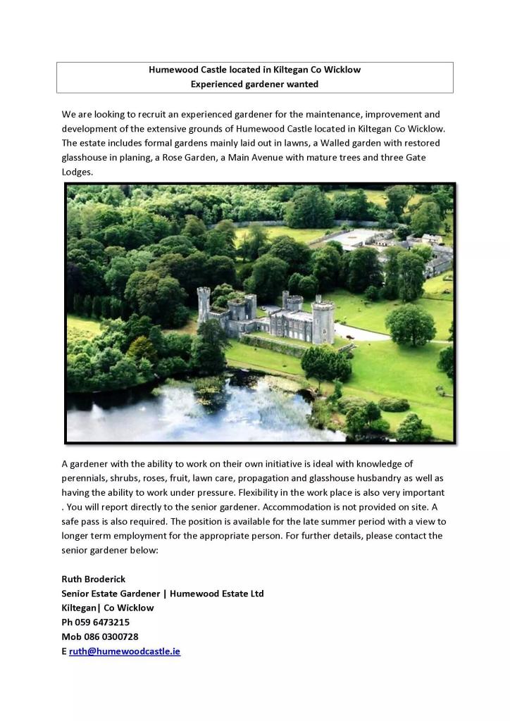 GardenerGareth's tweet photo. Wonderful job opportunity here in Humewood Castle #Wicklow #horticulture #job #ireland @rhsirl @CIHort http://t.co/W2E2vxG8y2