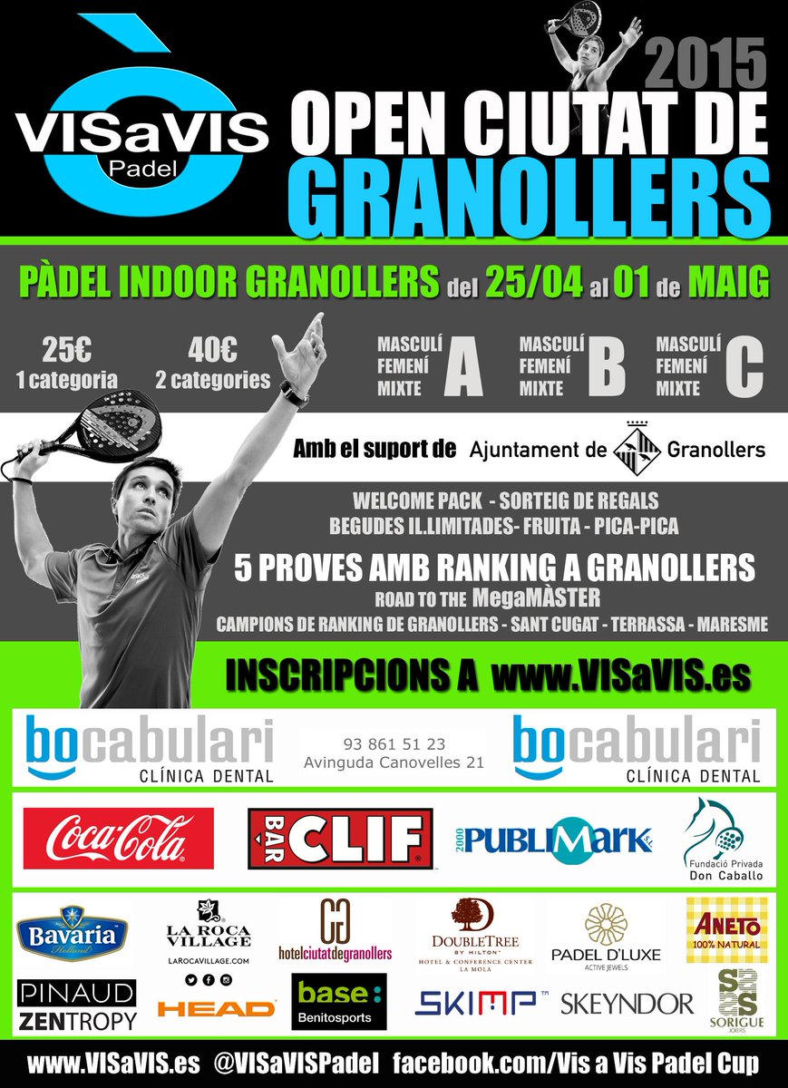 3ª prova OPEN CIUTAT DE #GRANOLLERS #VISaVIS, al <a href="/padingraG/">Indoor Granollers</a> del 25/04 a l'1/05. 
INSCRIPCIONS visavis.es/granollers/ins…