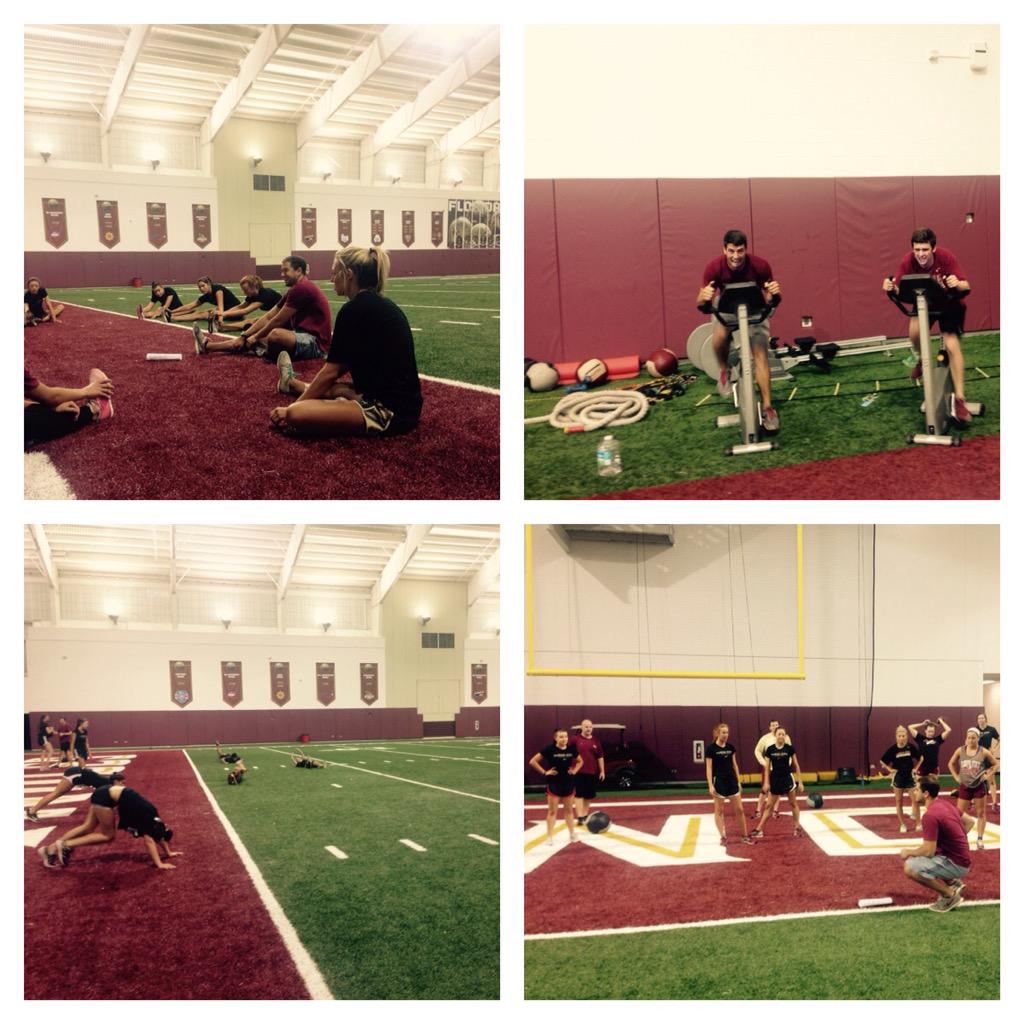 FSU_Cheer's tweet photo. Another great morning workout with coach jay and @FSU_GoldenGirls #logrolls #gettingstronger http://t.co/T84eIYsBTl