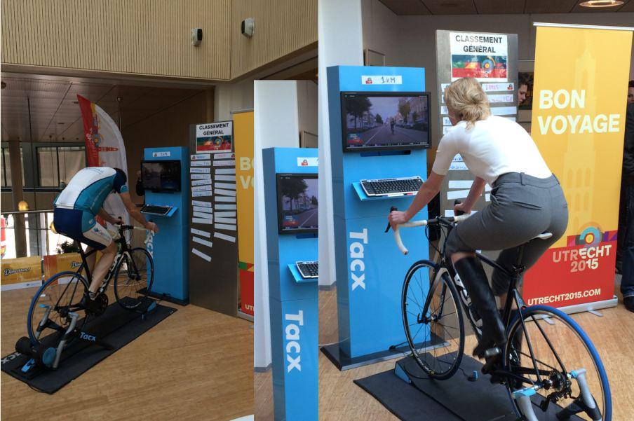 CapgeminiNL's tweet photo. Collega's fietsen warm voor @LeTourUtrecht op tijdritparcours. Wie is de snelste en wordt winnaar Classement Général? http://t.co/CMoH9KI3Ut