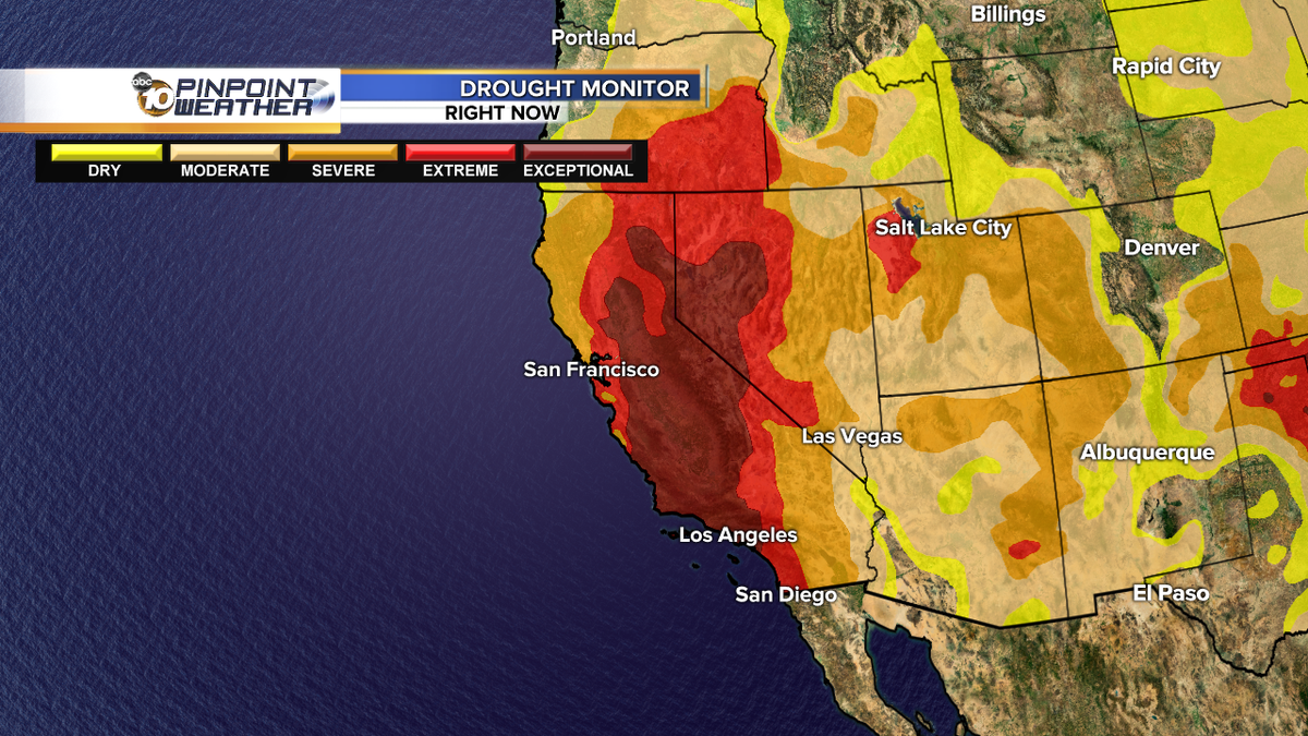 Latest US Drought Monitor was just realeased-no change to #CADrought as we enter our 4th year of drought @10news