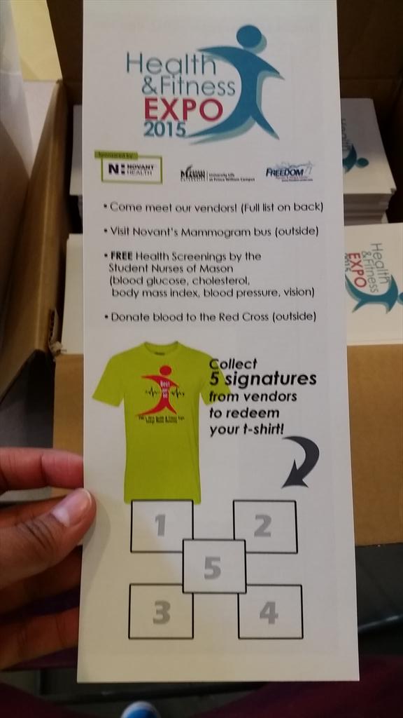 Students make sure to come out to the Health &amp; Fitness Expo @PWC!  Get 5 signature from any vendor for a SHIRT!!