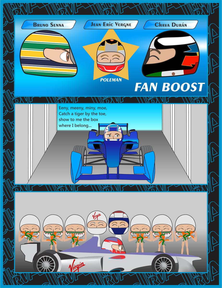 UltimaCurvaCOL's tweet photo. great @FanboostFE for @JeanEricVergne @BSenna &amp; @1SDuran.  what with faced pits @afelixdacosta http://t.co/VPOy74O8Tg http://t.co/KXBW2TvXlg