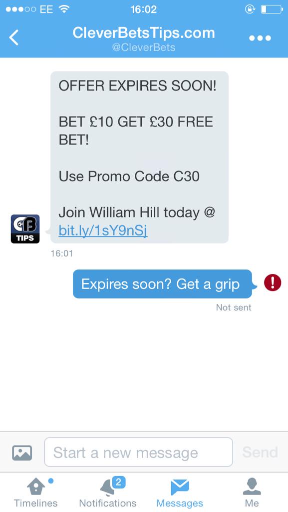 CharlieHarker's tweet photo. @CleverBets expires soon? Lol get a grip. #I'llletyoucarryonyourshockingaffiliatemarketing hahah you mugs http://t.co/DMaUzvCUXd