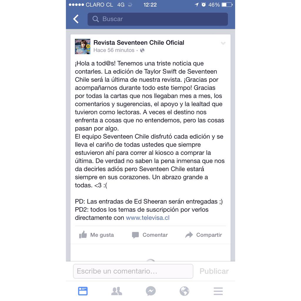 SeventeenChile's tweet photo. “@Iamcatiflores: Comienza mi momento de depresión, no puede ser... Ya no tendré más mi @SeventeenChile. 💔 http://t.co/Cp7XAG5Imk” 😿