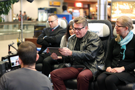 FlyYYC's tweet photo. #TBT to when we got a behind-the-scenes look at the filming of @WestJet's April Fools' Day video #SmartSeats http://t.co/Ou7DSQUmgR