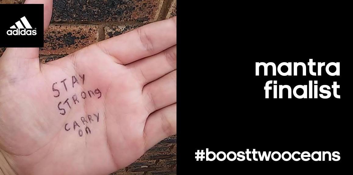 adidasZA's tweet photo. Retweet to vote for @rugbyfanatic23's mantra as the one that would boost your energy on race day. #boostTwoOceans http://t.co/405TTugql8