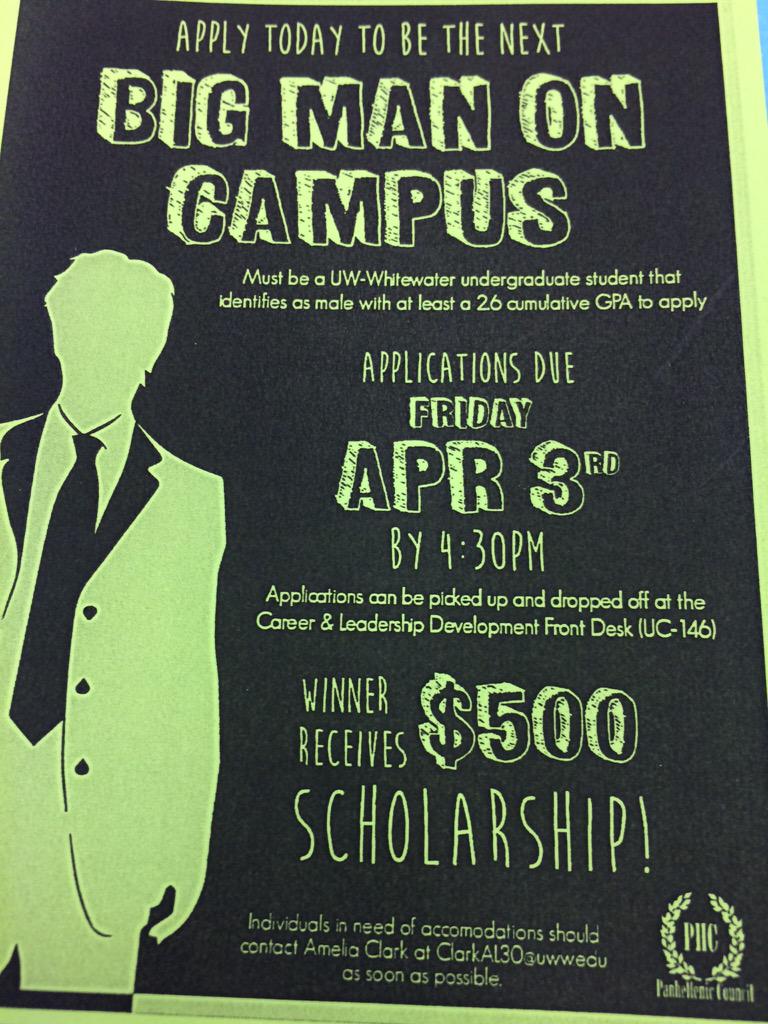 UWWPHC's tweet photo. Big Man on Campus applications are due tomorrow! http://t.co/4hzKxIhpmI