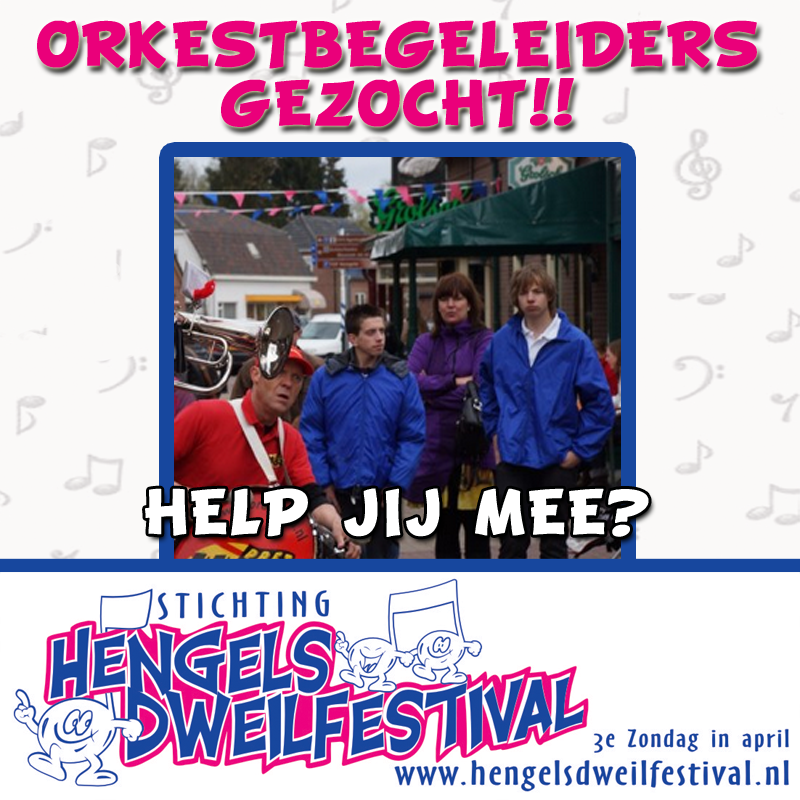 We zoeken nog een aantal vrijwilligers als orkestbegeleider! interesse? mail naar pr@hengelsdweilfestival.nl #hengelo