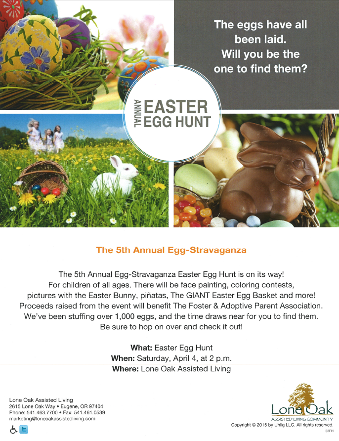 LoneOakMktg's tweet photo. #EGGstravaganza @LoneOakALF! Bring the kids join the fun! @eugeneoregon @EugeneCares @eugeneactivefam @Claim52Brewing http://t.co/9OY6RktbT5