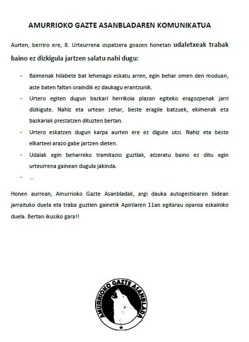 OZTOPOEN GAINETIK AURRERA!!

<a href="/aiaraldea/">Aiaraldea.eus</a> @GazteIraultza <a href="/zaraobedigital/">Zaraobe Digital</a> <a href="/OrozkoGA/">Orozkoko Gazte Asanblada</a> @LaudioGaztetxea <a href="/GazteAsanUrduna/">Urduñako Gazte Asan</a>