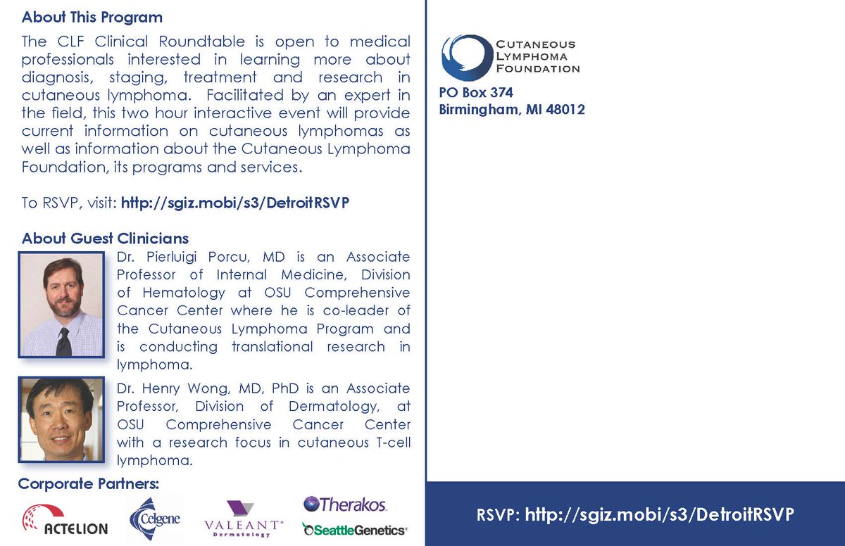 MI medical professionals join us for dinner &amp; discussion with Drs. Pierluigi Porcu and Henry Wong April 10.