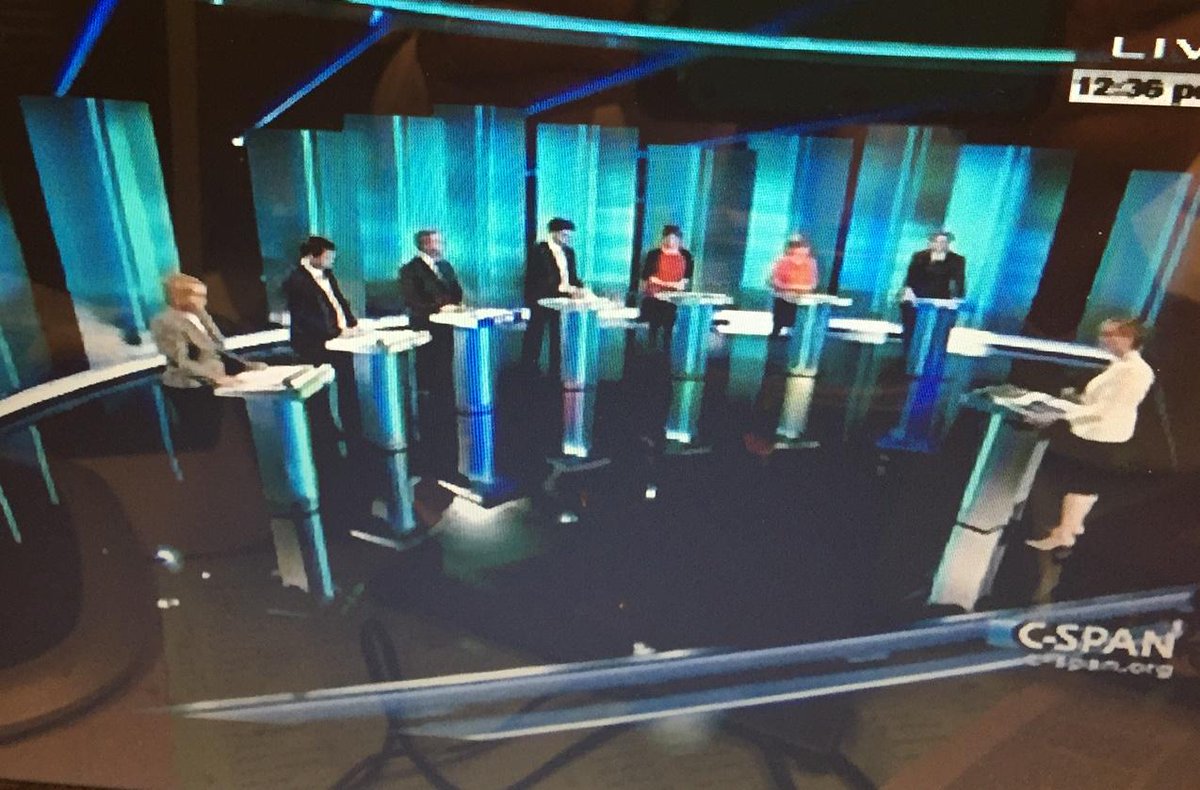 TimJHanrahan's tweet photo. I suspect the UK #debate2015 producers recycled the old Weakest Link set. http://t.co/AoCqld6fGR