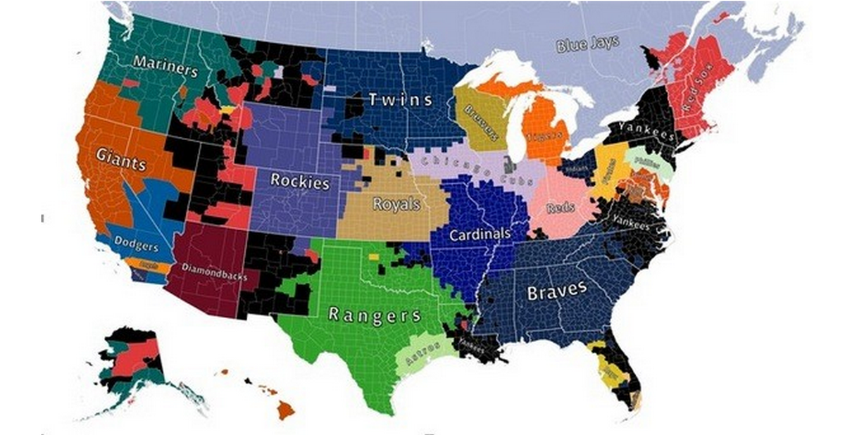 TheAtlantic's tweet photo. Facebook data shows the most-liked teams by county for the 2015 MLB season http://t.co/SPLIbnn6GT http://t.co/zYcTGJHCZu
