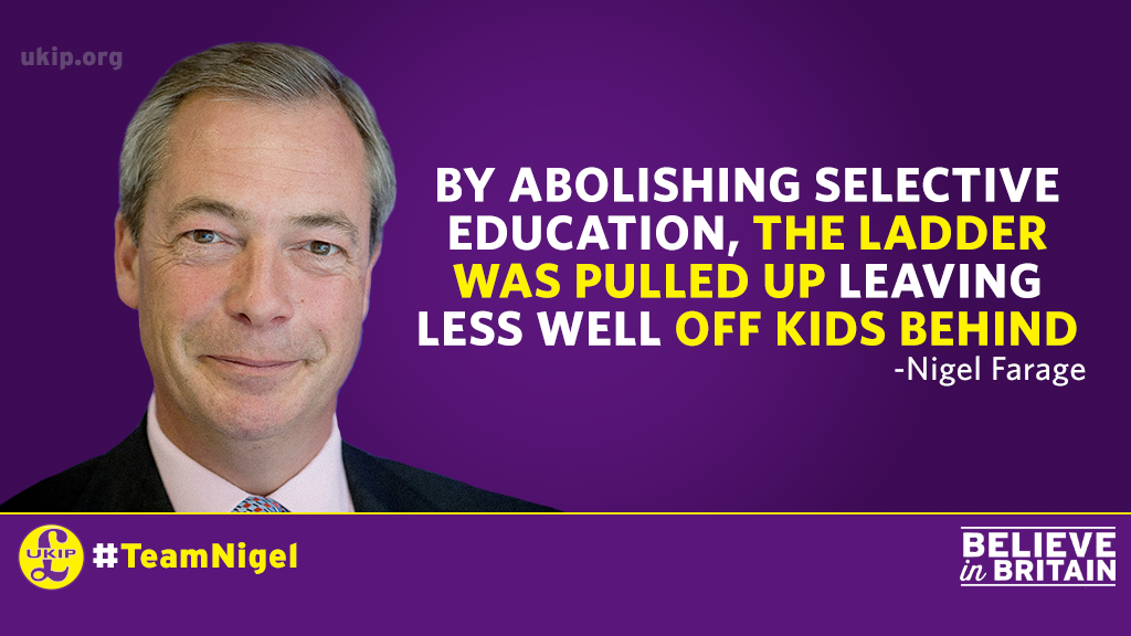 UKIP's tweet photo. Abolishing selective education has pulled up the ladder on the less well off #leadersdebate http://t.co/IuRRR6rSjW