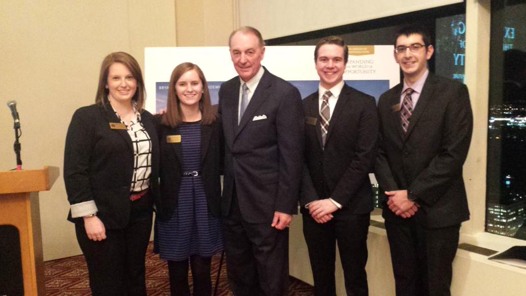 BryantUprez's tweet photo. Kara and Kayla from '15 share the spot light in Boston Alumni event w/ Bob &amp; Jac '16. Kara gave a great speech. http://t.co/y1i9L8U3Nq