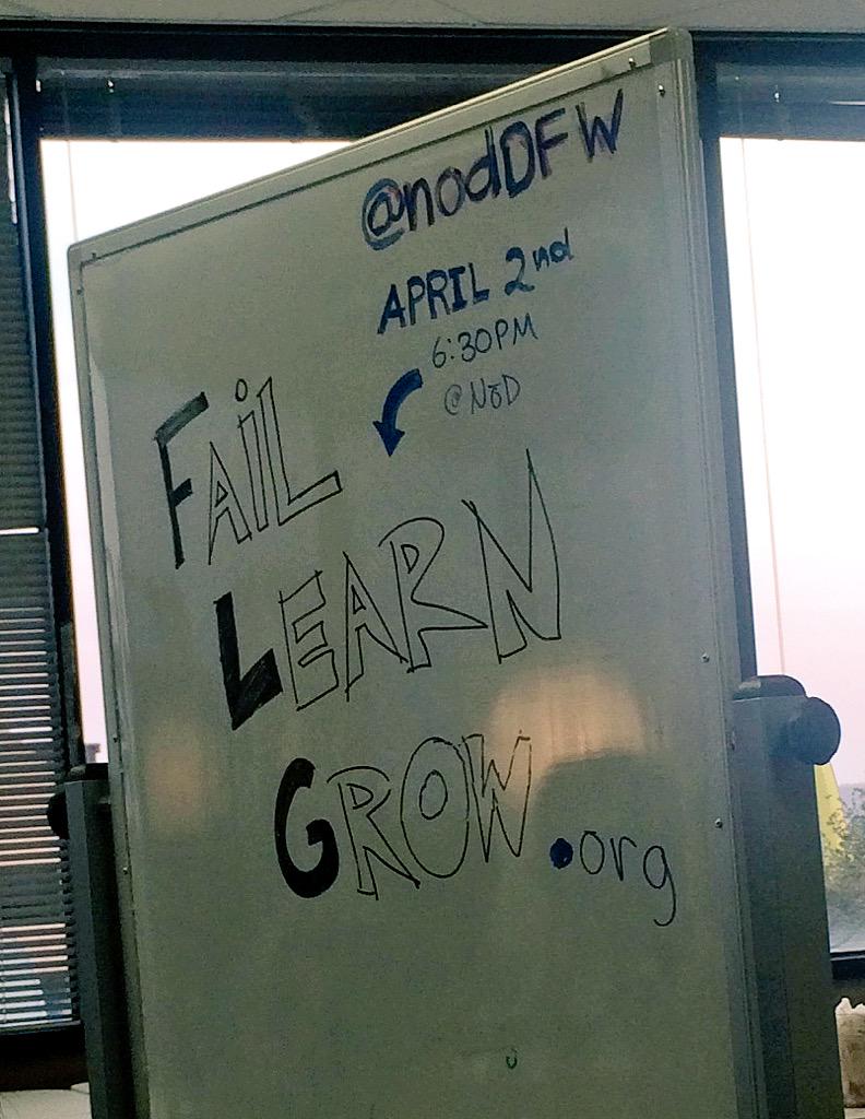 DavidSFares's tweet photo. Hanging out with a bunch of failures @nodDFW #FLG #failLearnGrow http://t.co/zgEZvRFIha