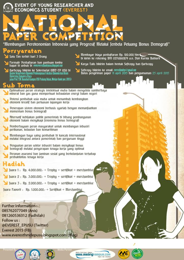 Pendaftaran National Paper Competition EVEREST USU 2015 diperpanjang. Cek info di everesthmdepusu.blogspot.com @USUkita