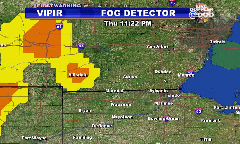 13abc's tweet photo. Fog is already developing by Hillsdale.  We've seen it spread SE the past 15 minutes. More by early morning. - Ben http://t.co/tfVnJHUkWB