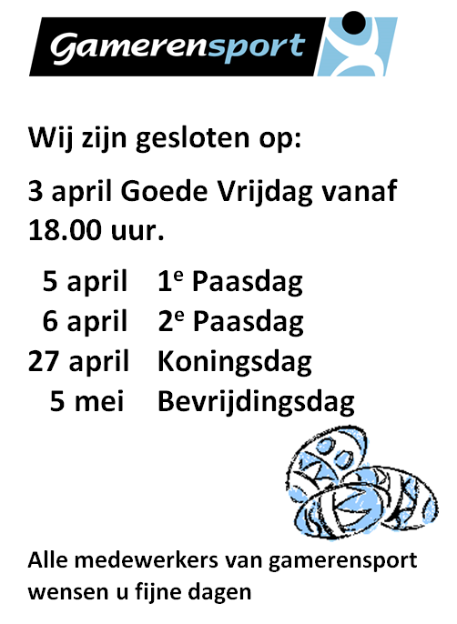 Vandaag sluiten wij om 18.00uur #GoedeVrijdag #Albrandswaard. Gamerensport wenst iedereen een gezellig #paasweekend
