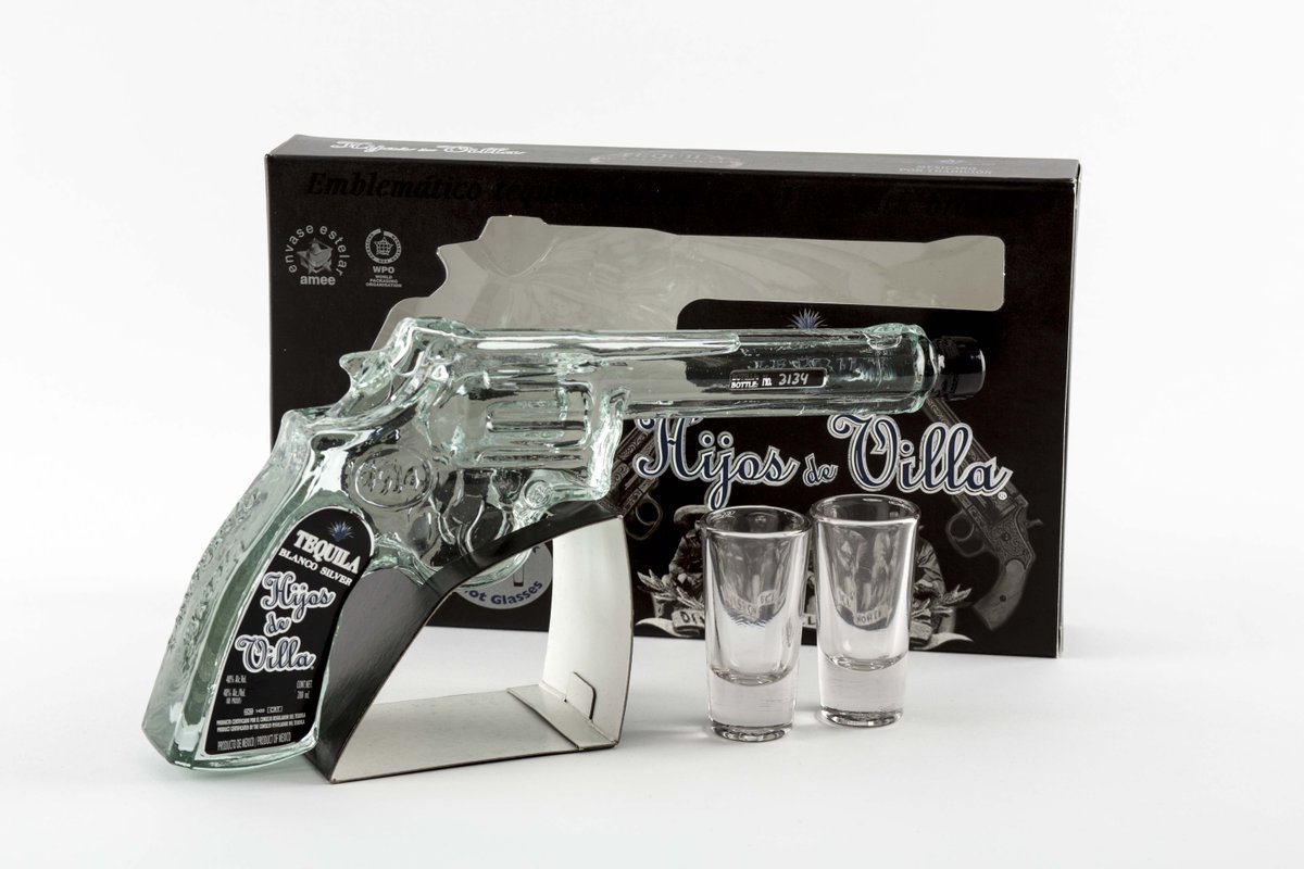 bottlesunique's tweet image. Silver Tequila Hijos De Villa in a Luxury Revolver Pistol Bottle Shape. $AUD 69.00. #bottlesunique.
