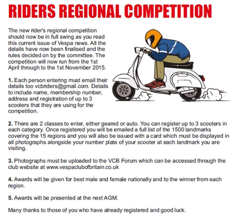 Our rider competition started this week full details will be in Vespa news