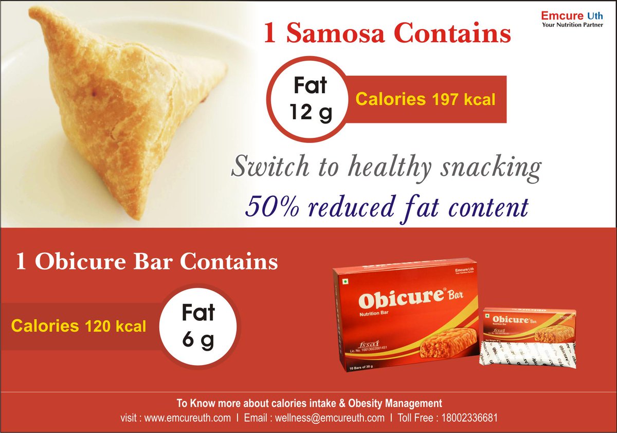 Emcure_Uth's tweet photo. Think before eating !!Obicure bar has 50% reduce fat as compared to one #samosa..
So hurry up.Order your #obicure bar http://t.co/UDOwHYLInr