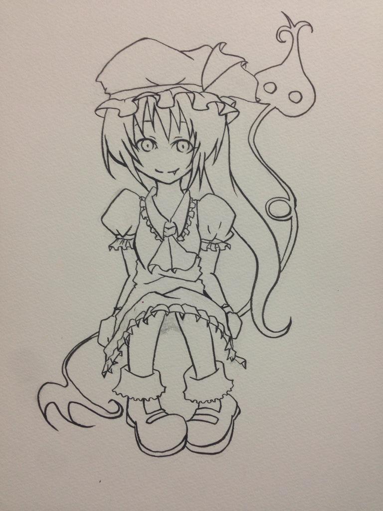 蜜柑汁 サブ垢 昔下書きまでしていたデフォルメフランちゃんをペン入れしました 座ってる構図難しい Http T Co Crictxahyv