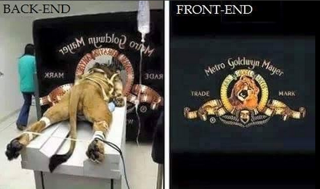 JETPULP's tweet photo. La différence entre back-end et front-end...expliquée en une image ! (cc @InfosDSI)  #informatique #humour http://t.co/XyKUzWRITn