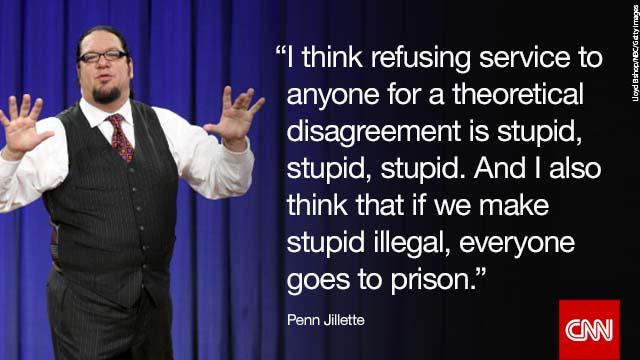 CNN's tweet image. .@pennjillette on @CNNOpinion: In #Indiana, let them eat gay wedding cake. cnn.it/1DEEaHf