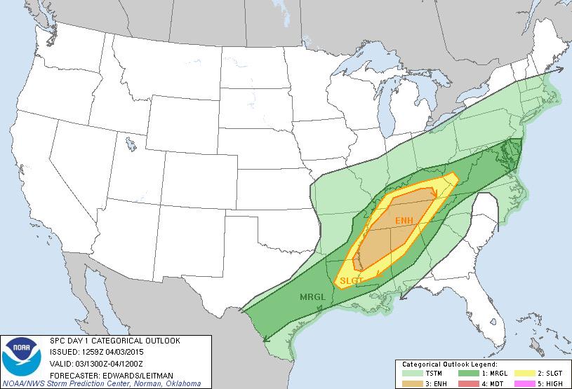 WalkerCoALWX's tweet photo. Enhanced Risk of severe weather for this evening and tonight across the area #alwx http://t.co/PFeB8GRxzD
