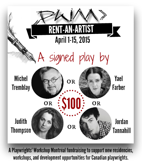 PWMontreal's tweet photo. Get yours here: http://t.co/u1fMD1rRGy #MichelTremblay @yfarber #JudithThompson  #JordanTannahill #PWMRentAnArtist http://t.co/XhY6kce5L7