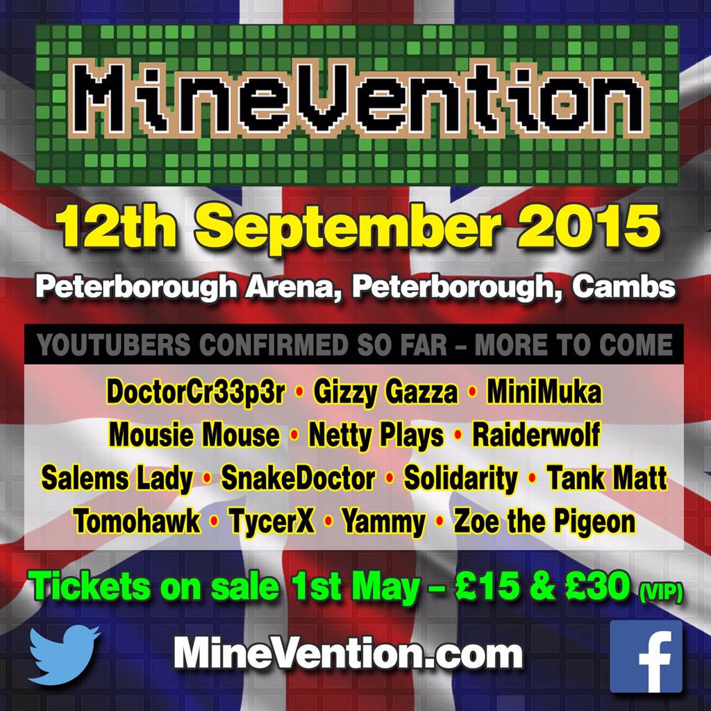 MineVention's tweet photo. Announcing more You-Tubers who will be joining us in the UK in September! Tickets on sale 1st May! http://t.co/zj5A5F8EeJ