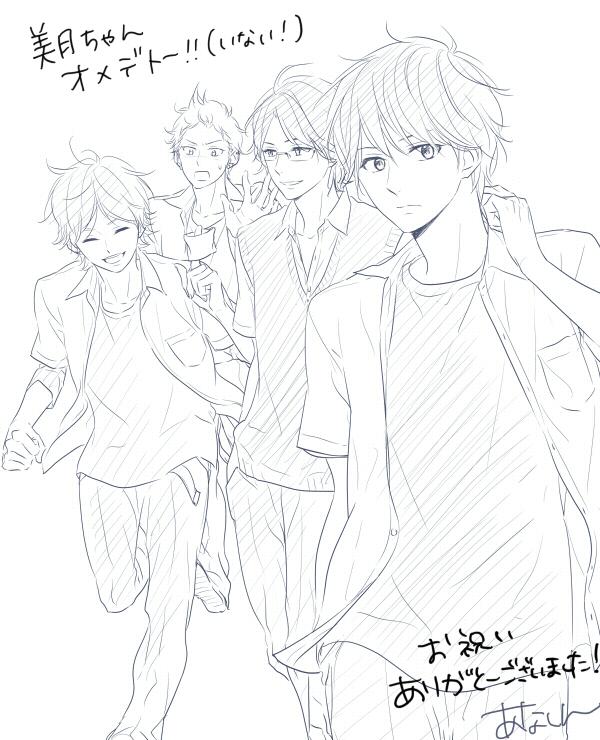 んで私も原稿終わってからにしようかと思ったけど描いた…しょぼいけど('・ω・`)あと使い回しと使い回しと扉のボツ絵だけど…美月ごめんよ…おめでとー! 