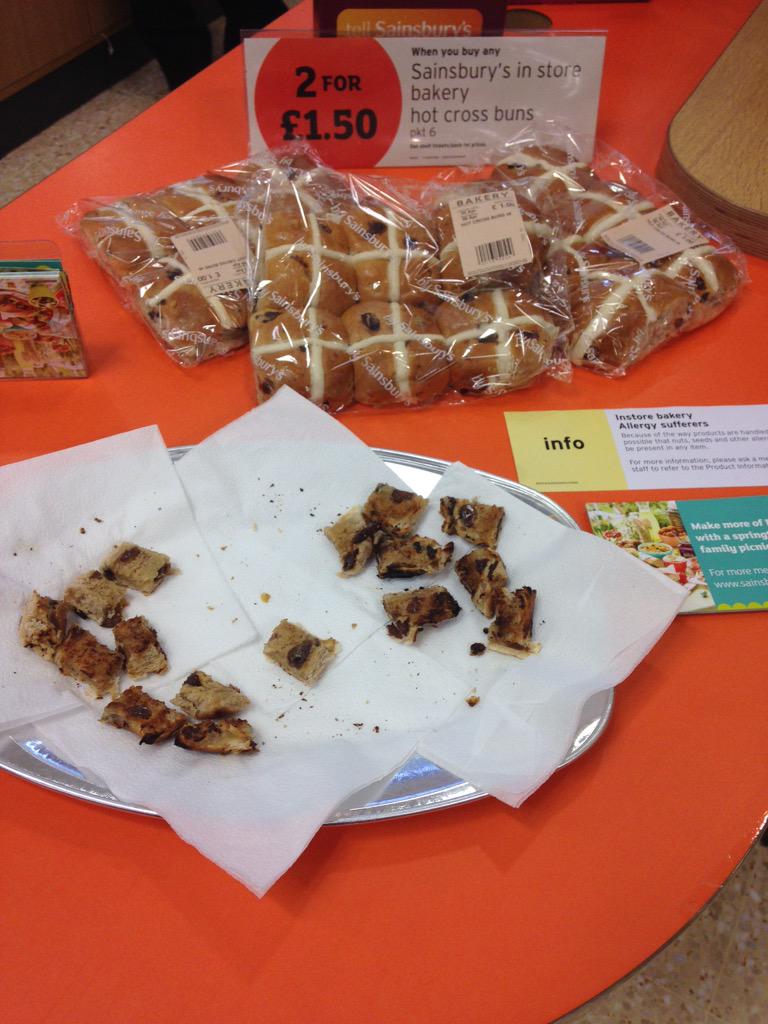 Come into <a href="/darwen/">Frandee Justine</a> <a href="/sainsburys/">Sainsbury's</a> where Caroline is sampling our in store bakery hot cross buns <a href="/jaine66/">Jaine Scholes Bergin</a> <a href="/TwiggLynnetone/">Lynne Twigg</a>