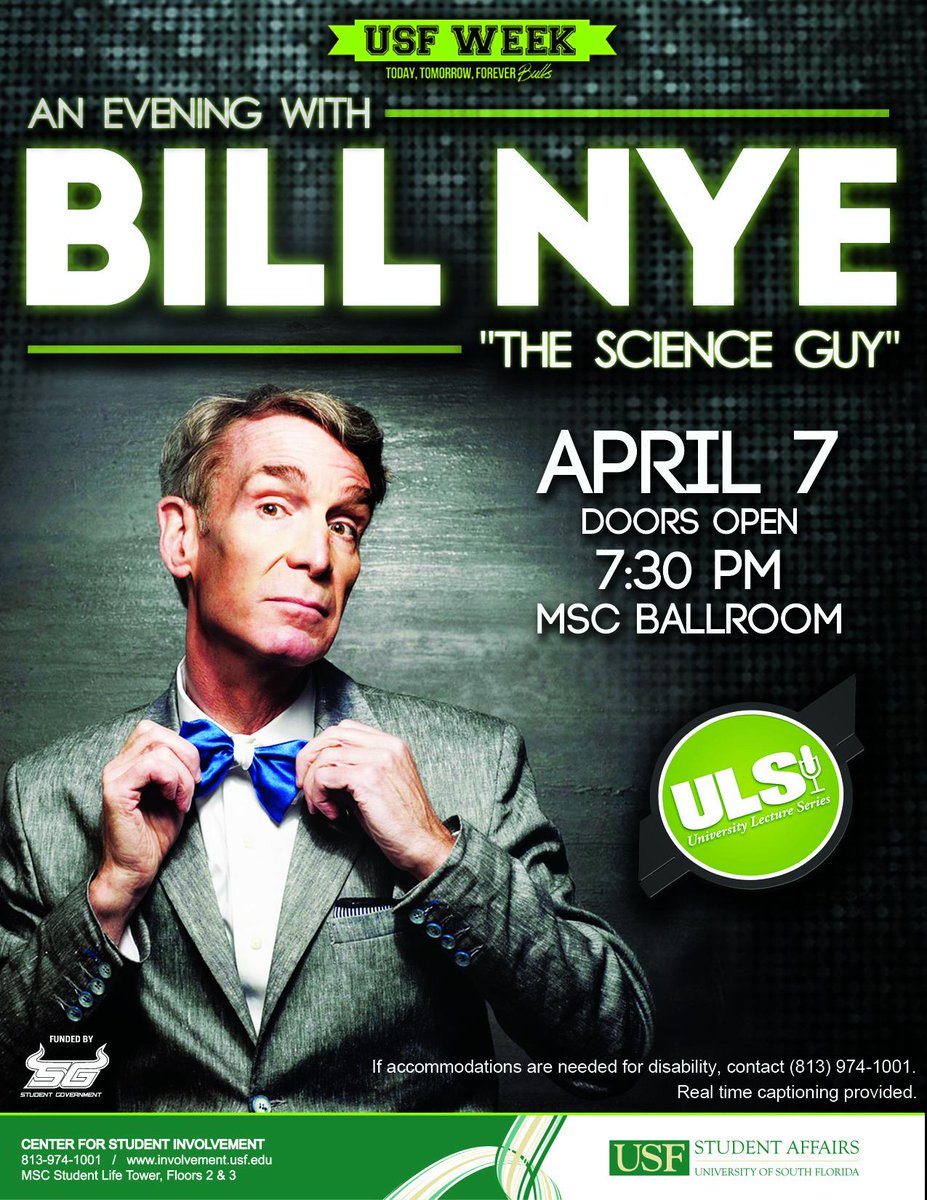 LectureUSF's tweet image. Still looking to win a Bill Nye Book? Just retweet this photo!