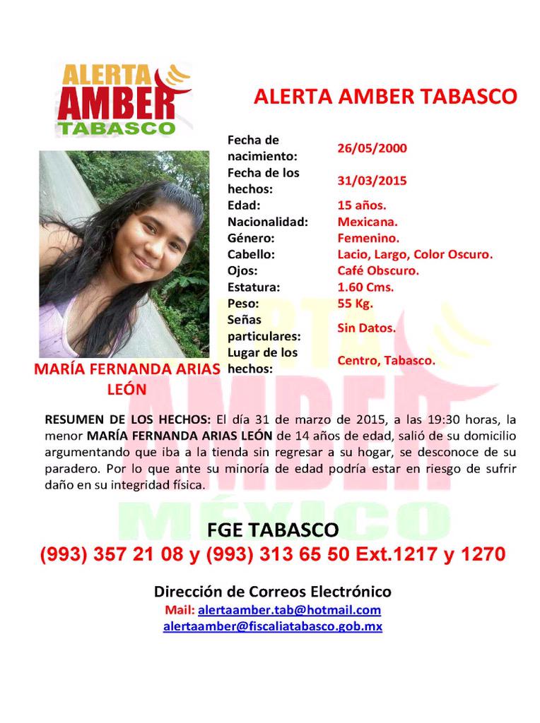 Se activa #AlertaAmber para localizar a MARÍA FERNANDA ARIAS LEÓN.