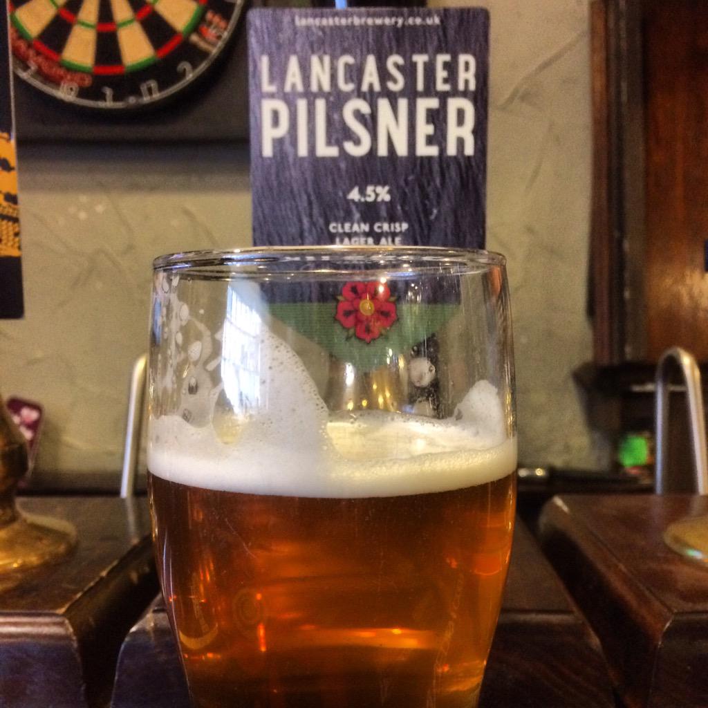 ATS_Rhino's tweet photo. First pint of the day and it's a great one!Lancaster Pilsner at the @HouseWithNoName beer festival http://t.co/2HgDzuZ0V4