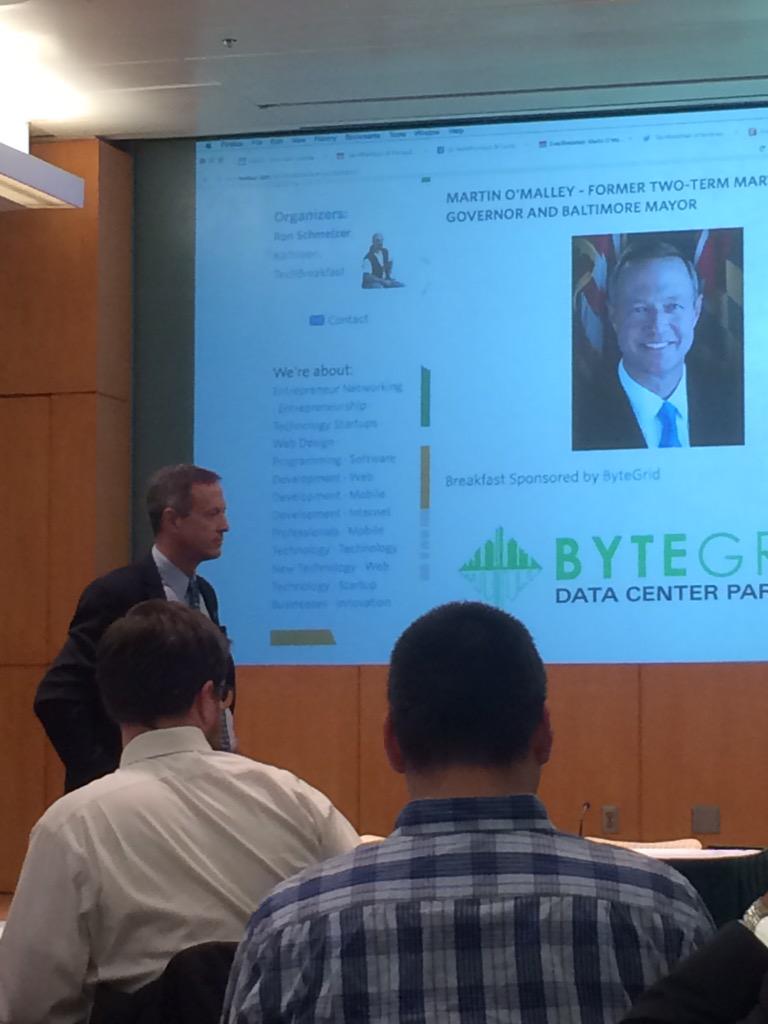 PotomacPiranhas's tweet photo. Swimming across the river to hear @GovernorOMalley speak @tech_breakfast http://t.co/1TvjbLSd5i
