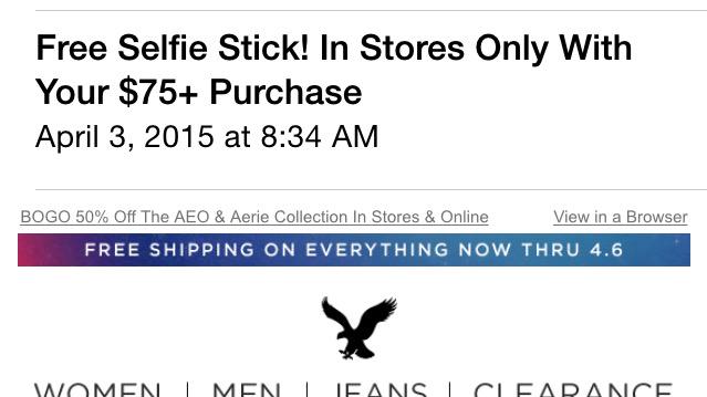 lferrari1721's tweet photo. What is this world coming to...??? #selfiesticks #really ???? @AEO @Aerie http://t.co/Q5gp7AF40O