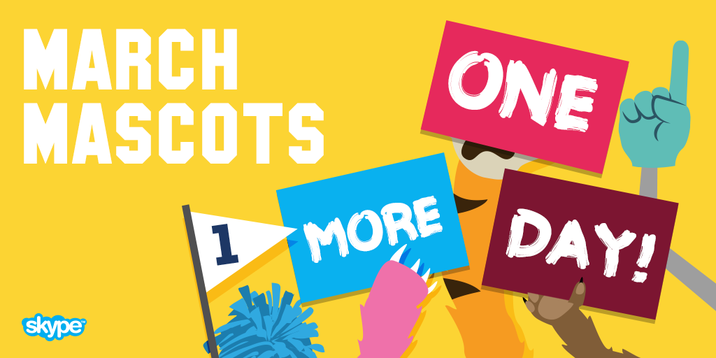 Skype's tweet photo. It's the last day to get #MarchMascots! Add MarchMascots on Skype for a made-for-you creation. http://t.co/ZypRJQbhdW http://t.co/8u6WIDcBAp