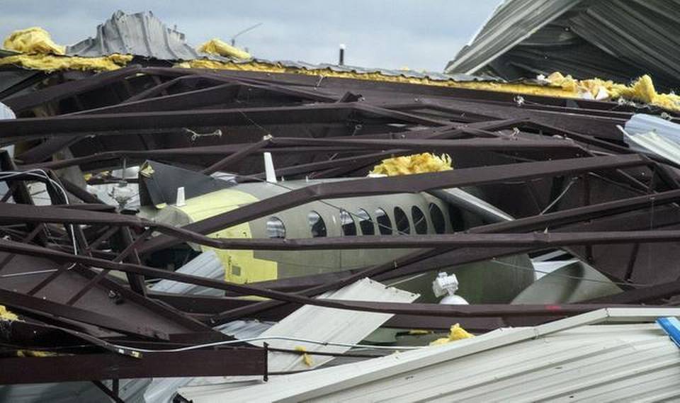 kansasdotcom's tweet photo. Storm damage closes Wichita's Jabara airport; hangar and planes hit http://t.co/e6ylC4Y9QH #kswx http://t.co/sUBp44FrQt