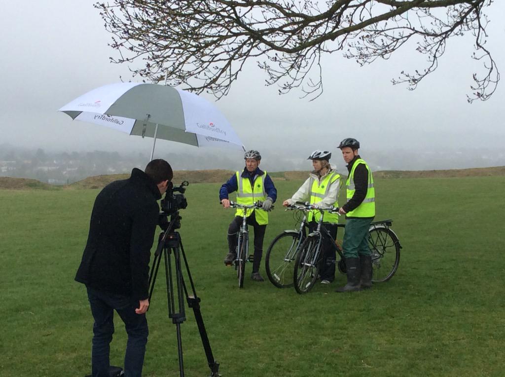 heritagecycling's tweet photo. Filming at #OldSarum for #escapetothecountry don't think this is easy but the gang are really great make it enjoyable http://t.co/jAyCVYy94X