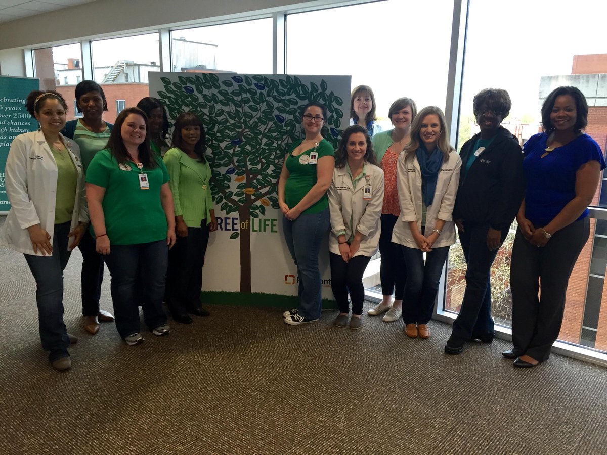 The Piedmont Transplant Clinic staff is sporting green + blue to raise