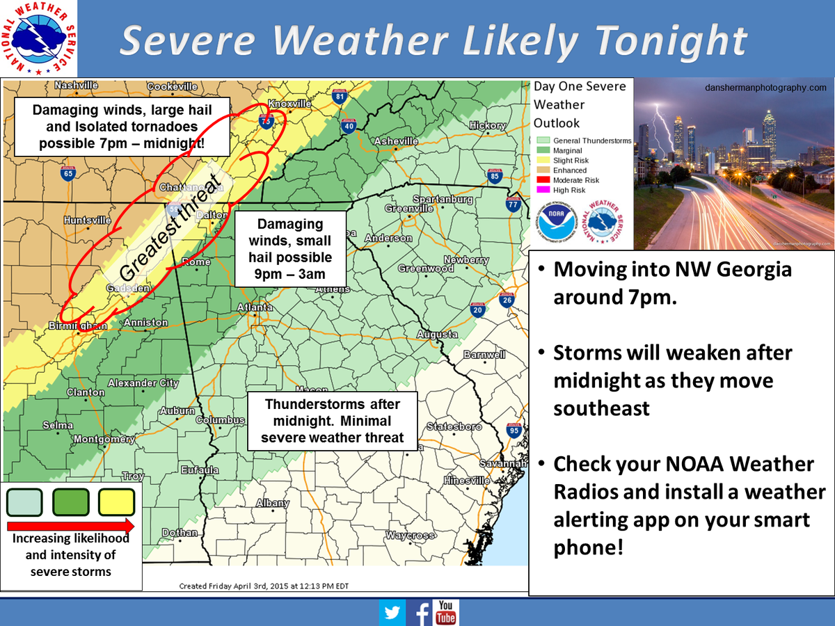 NWSAtlanta's tweet image. More severe storms likely tonight #gawx