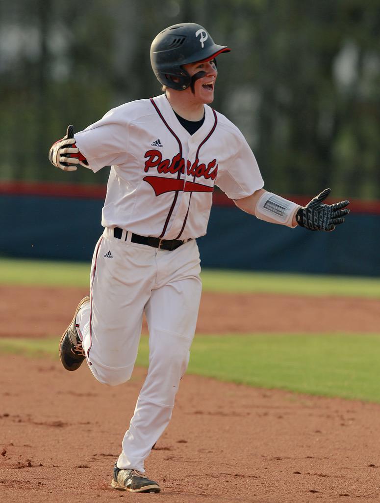 SeftonIpock's tweet photo. .@JRowl2612 reacts after hitting a 2-run home run to pull @Baseball_PVHS even with #Woodruff. Patriots up 3-2 T2. http://t.co/Qa8RlLAhle