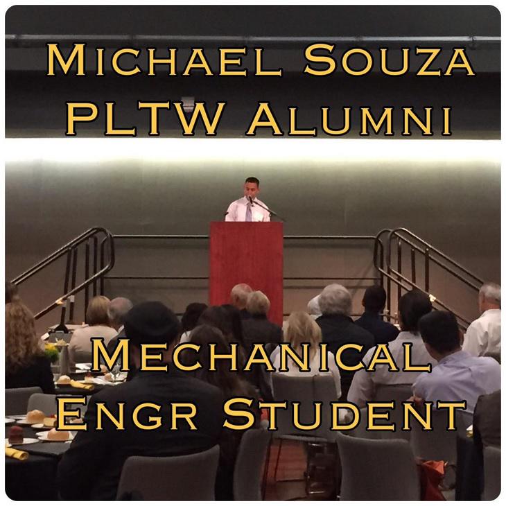 PLTWSJSU's tweet photo. Michael Souza, PLTW Alumni, sharing his experience at the @SJSUEngineering Scholarship Luncheon. Thanks Michael! http://t.co/8PhMzF8X7T